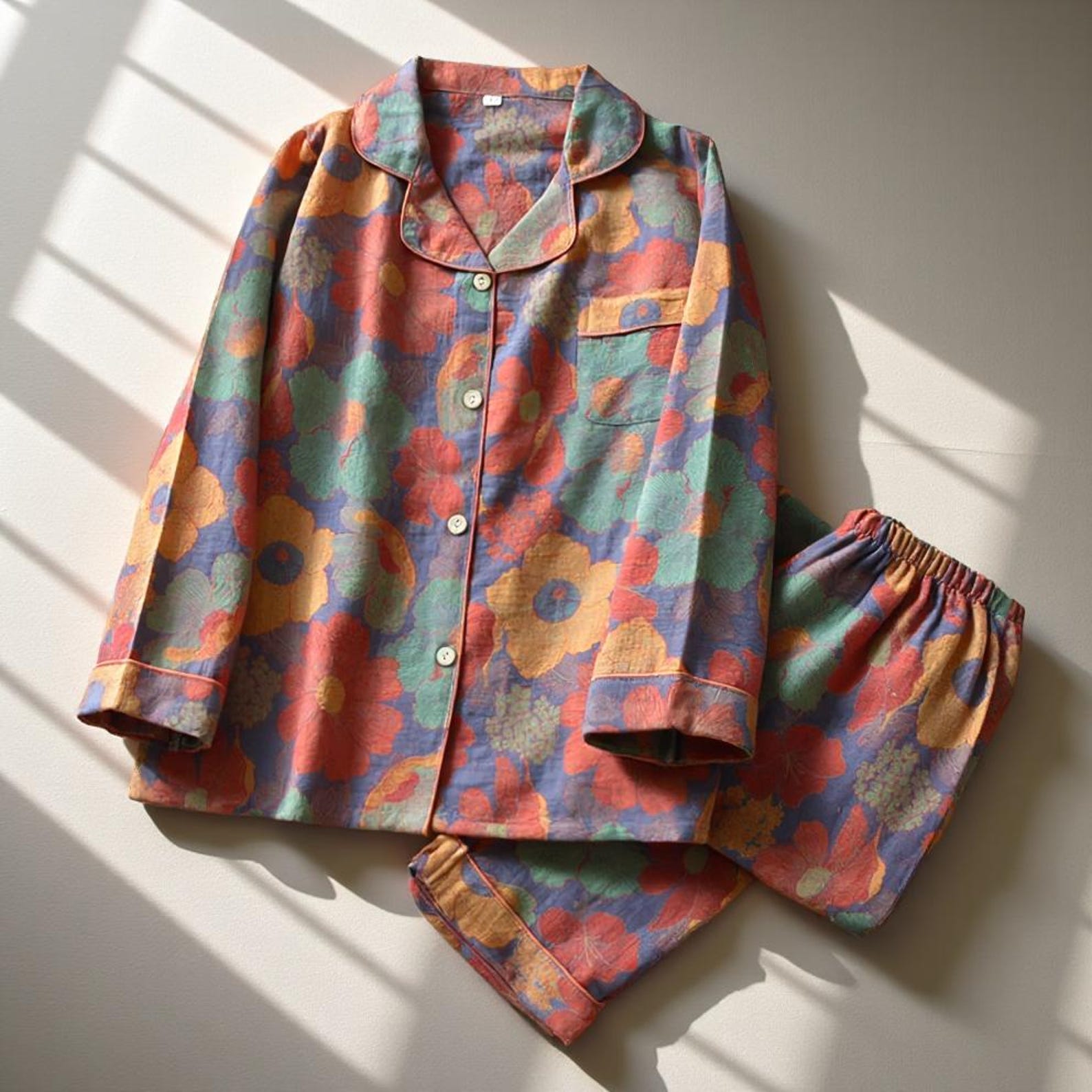 Cotton Floral pajamas Set,Women's Bridesmaids Long Pants,Bachelorette Party outfits,Cute Matching Sleepwear Pjs,Muslin Cotton Soft Nightwear