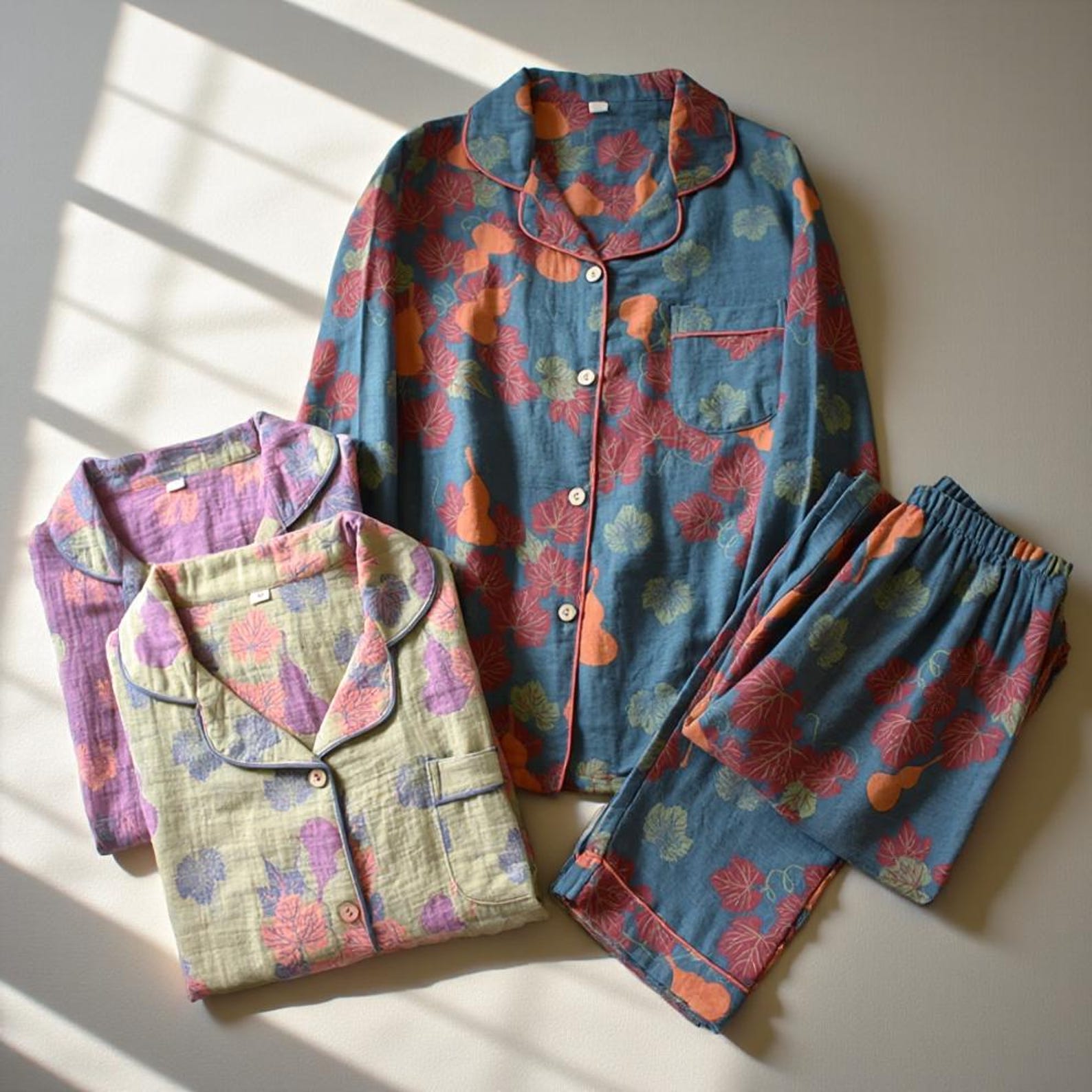 Cotton Floral pajamas Set,Women's Bridesmaids Long Pants,Bachelorette Party outfits,Cute Matching Sleepwear Pjs,Muslin Cotton Soft Nightwear - Image 8