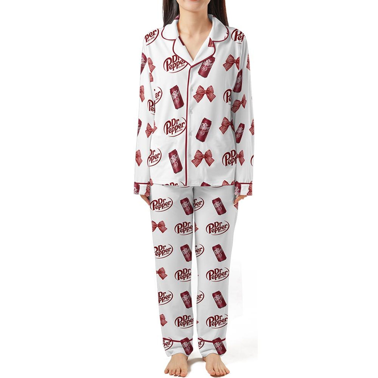 Pepper Drink Pink Coquette Bow Satin Pajama Set For Women, Pajamas Set, Drink Pajamas, Pajamas for Girls, Women, Cute Party Pajama Set - Image 2