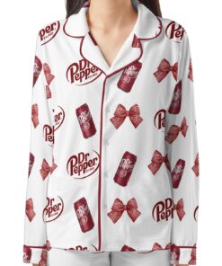 Pepper Drink Pink Coquette Bow Satin Pajama Set For Women, Pajamas Set, Drink Pajamas, Pajamas for Girls, Women, Cute Party Pajama Set