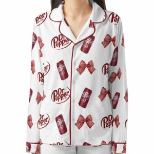 Pepper Drink Pink Coquette Bow Satin Pajama Set For Women, Pajamas Set, Drink Pajamas, Pajamas for Girls, Women, Cute Party Pajama Set