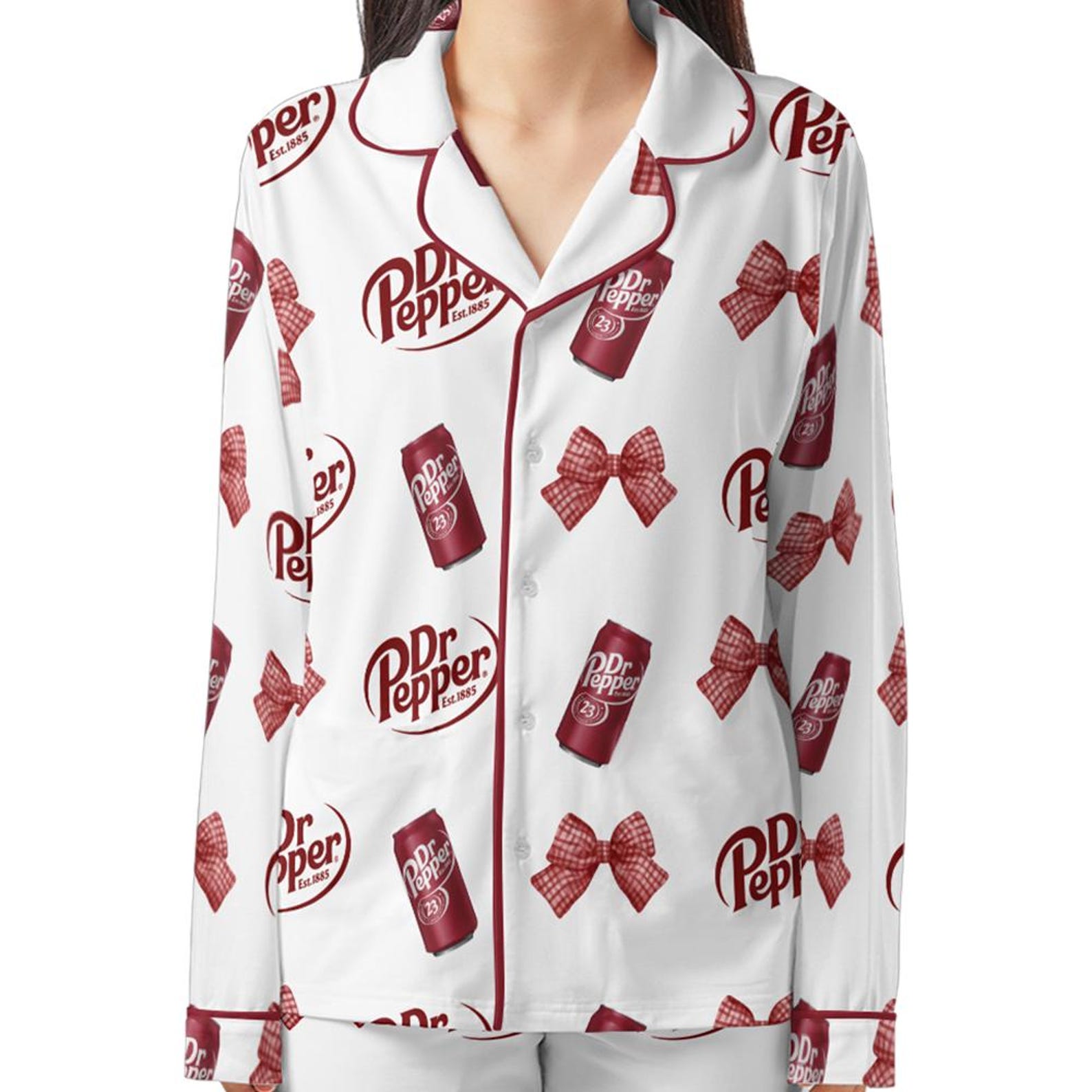 Pepper Drink Pink Coquette Bow Satin Pajama Set For Women, Pajamas Set, Drink Pajamas, Pajamas for Girls, Women, Cute Party Pajama Set