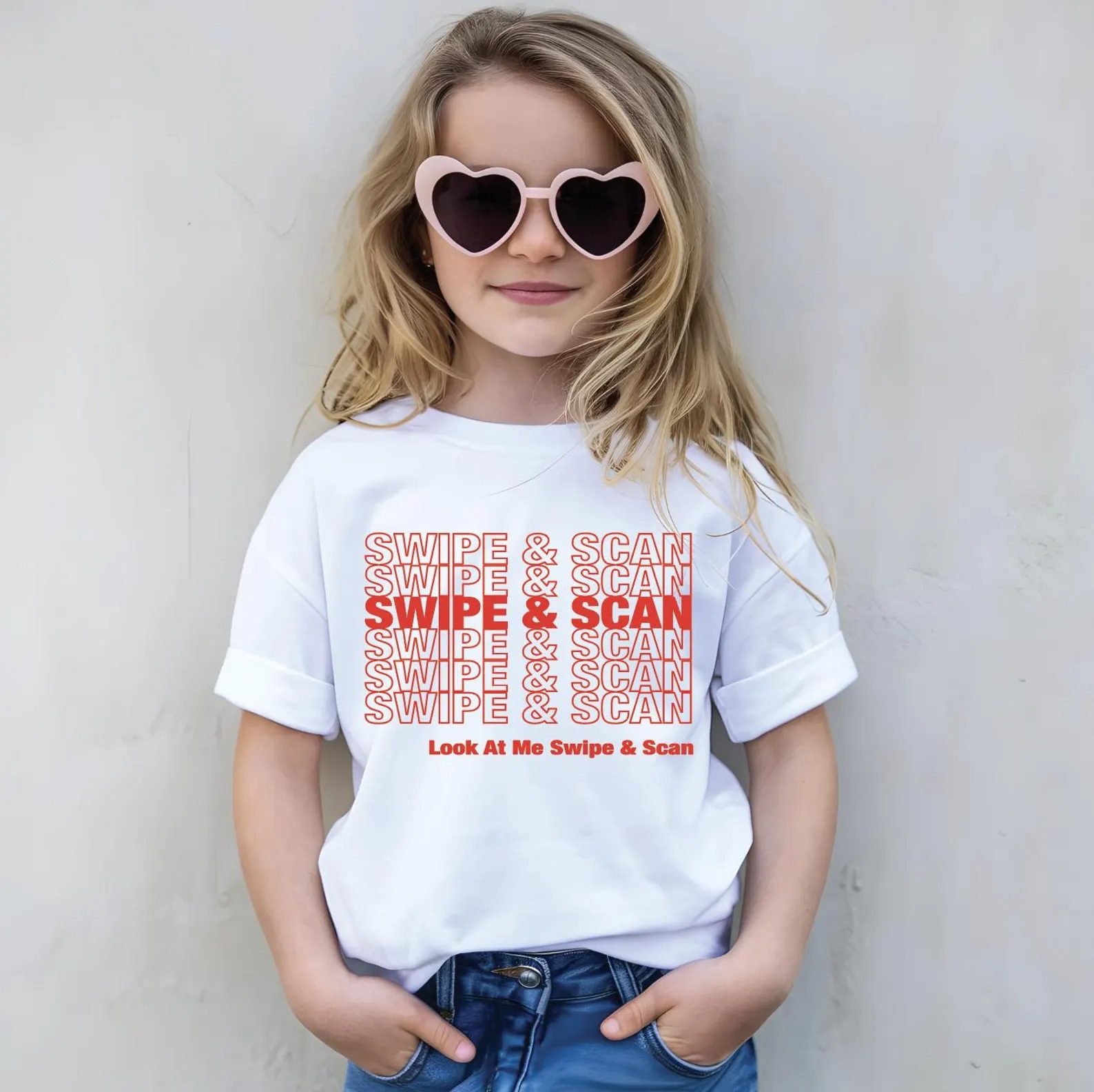 Swipe & Scan Kids Music T-Shirt, Shopping Bag Shirt, Gifts for Toddlers Matching Parents Tee, Funny YouTube Lyrics, Go To Music Video Merch