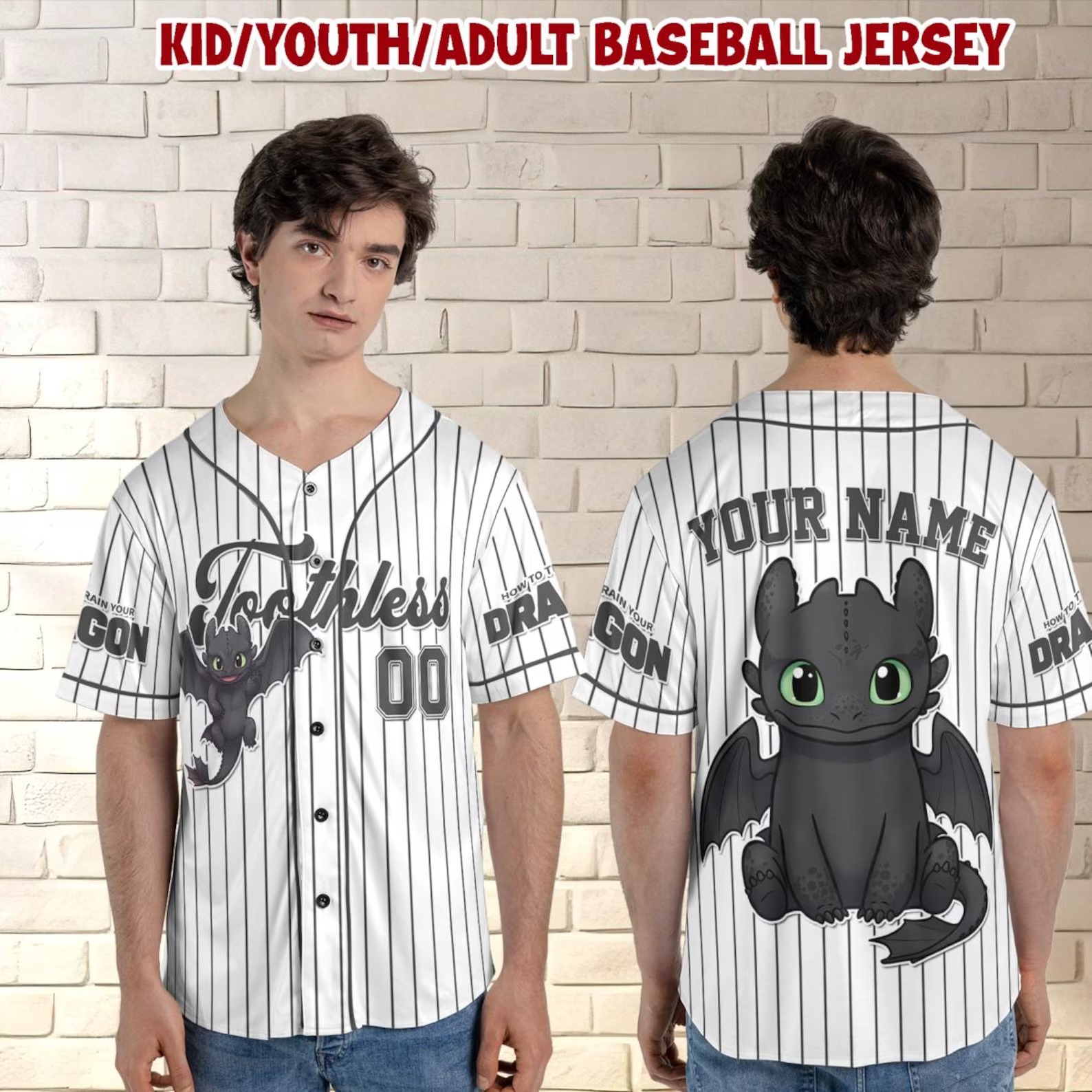 Two-sided How To Train Your Dragon Jersey, Toothless Matching Shirt, Night Fury Toothless, Birthday Boy Gift, Custom Kid Youth Adult Jersey