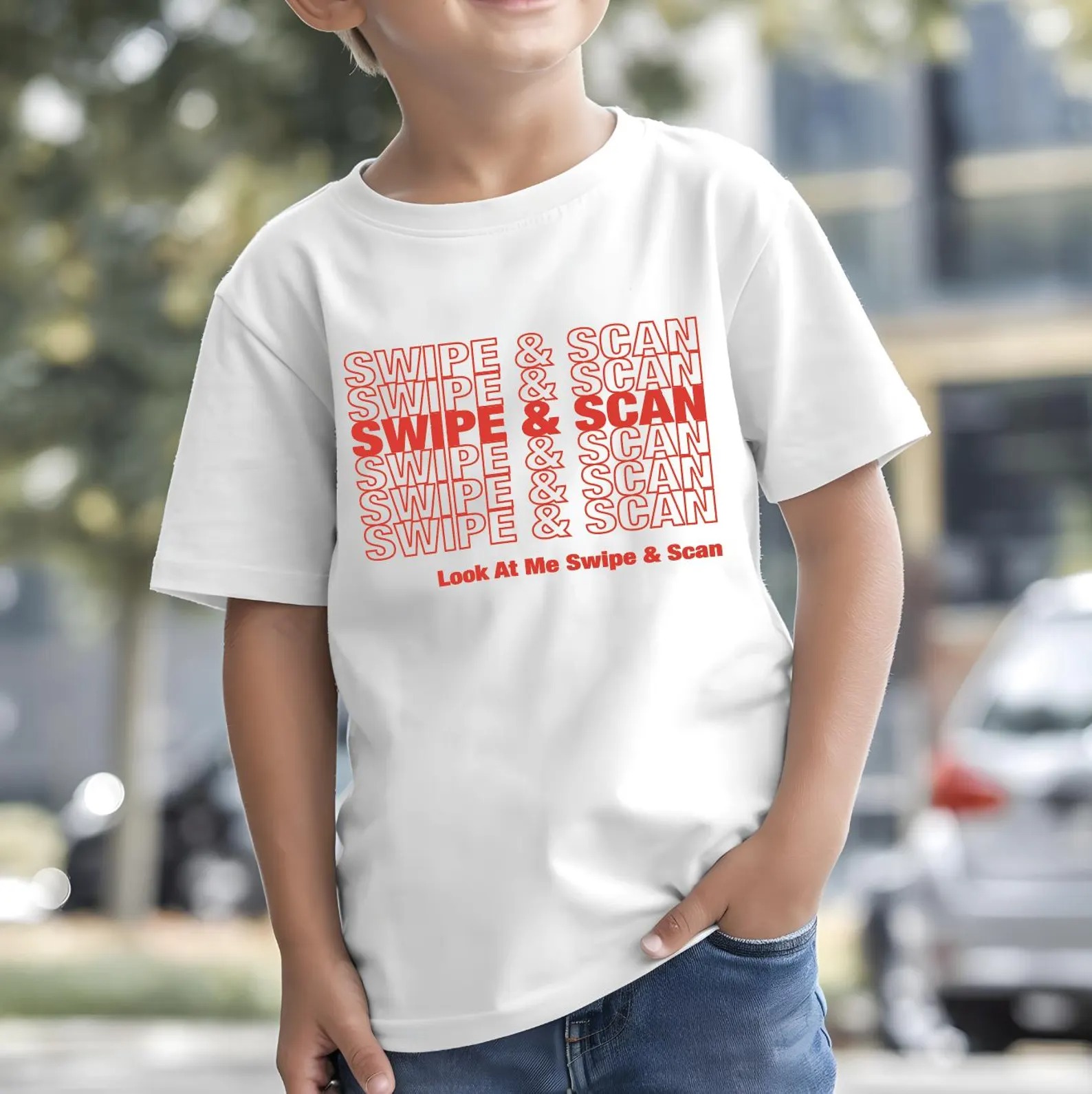 Swipe & Scan Kids Music T-Shirt, Shopping Bag Shirt, Gifts for Toddlers Matching Parents Tee, Funny YouTube Lyrics, Go To Music Video Merch - Image 6