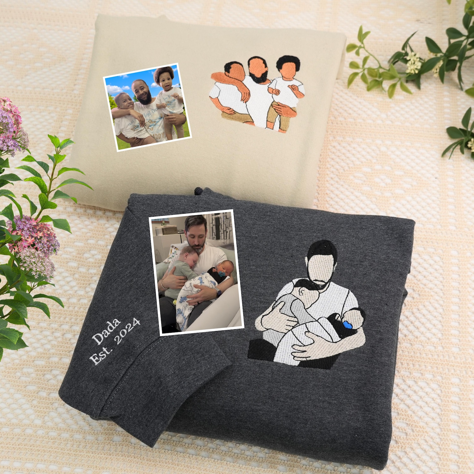 Custom Embroidered Portrait Sweatshirt From Photo, Personalized Dad Shirt, Family Portrait Shirt, Christmas Gift