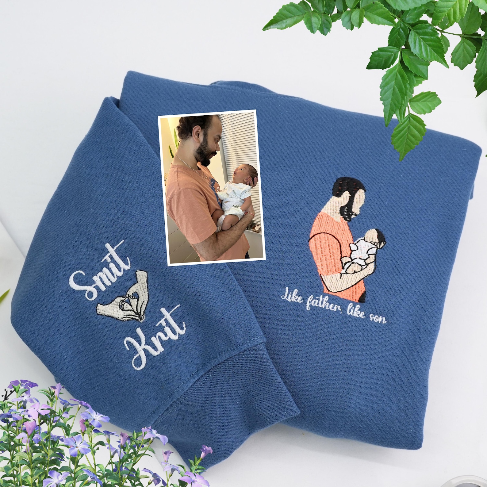 Custom Embroidered Portrait Sweatshirt From Photo, Personalized Dad Shirt, Family Portrait Shirt, Christmas Gift - Image 3