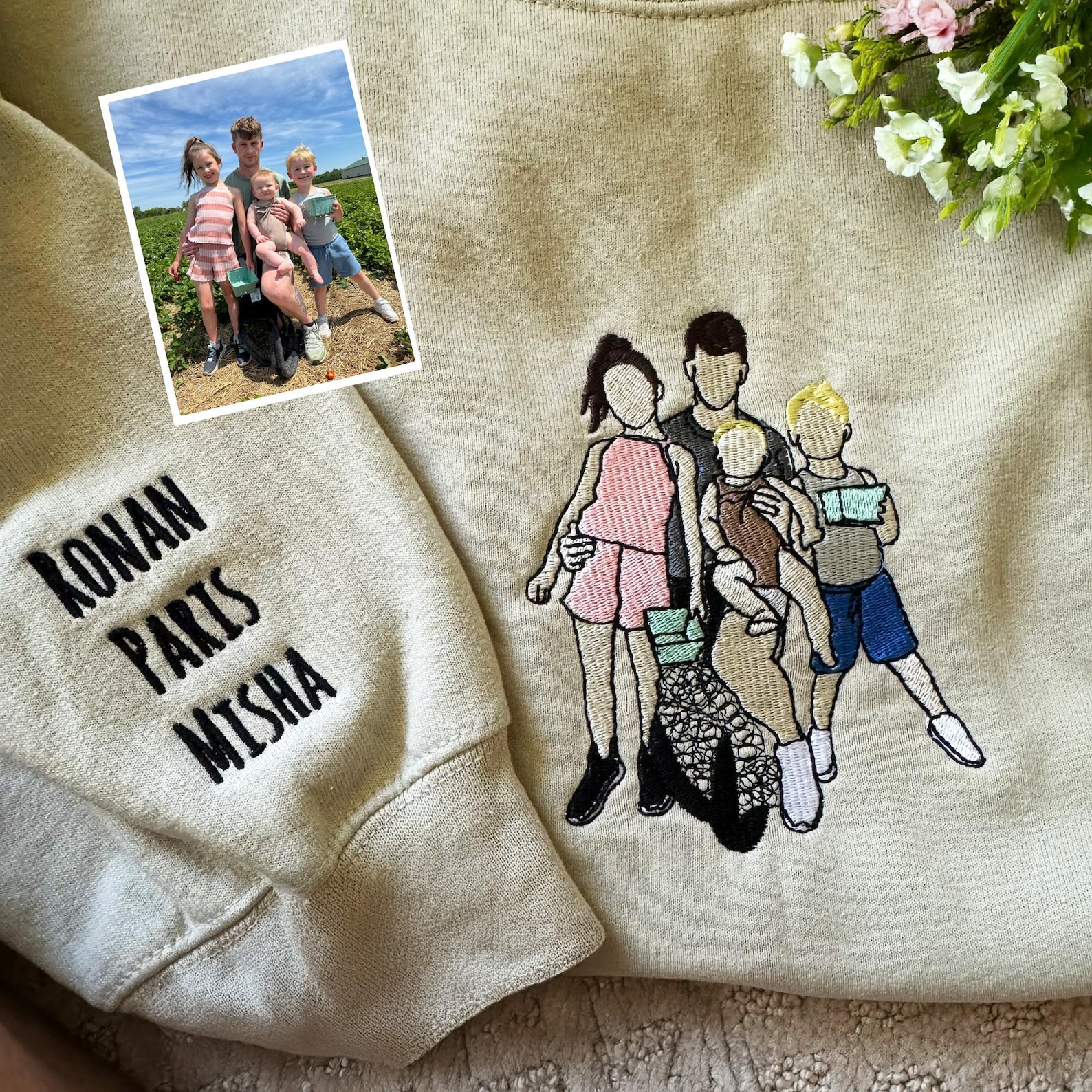 Custom Embroidered Portrait Sweatshirt From Photo, Personalized Dad Shirt, Family Portrait Shirt, Christmas Gift - Image 4
