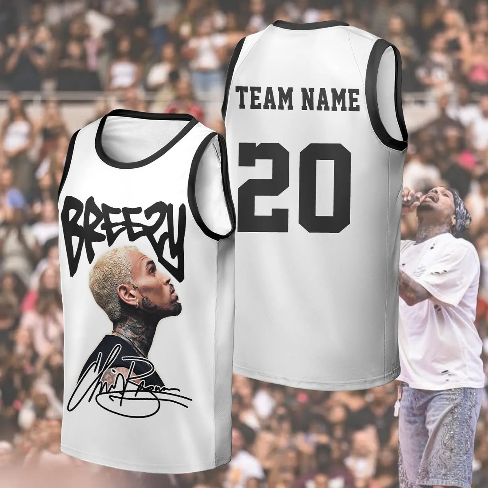 Personalized Chris Brown Breezy Bowl XX Music Tour 2025 Baseketball Jersey - Image 4