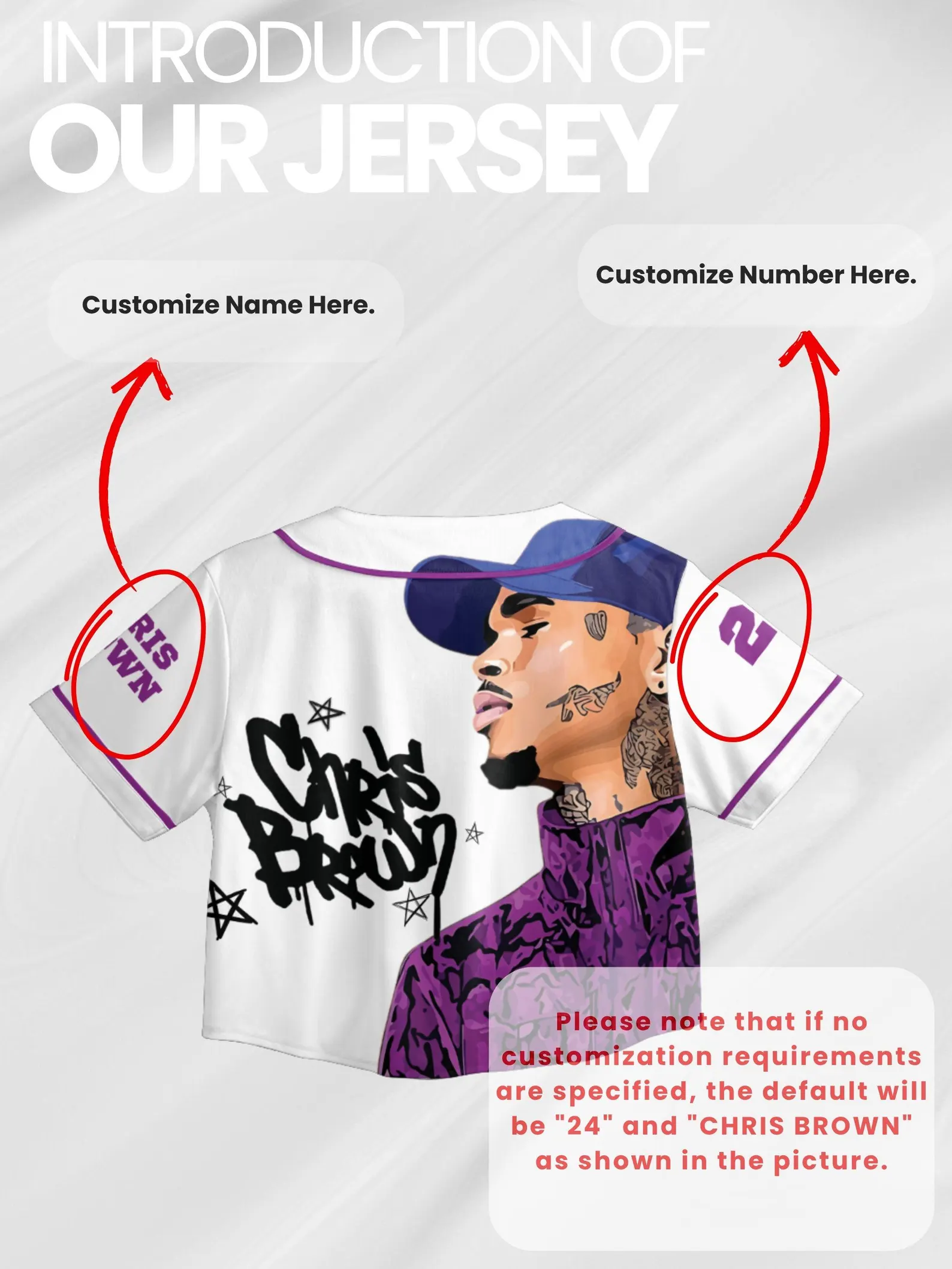 Custom Chris Brown CropTop Baseball Jersey, Breezy Bowl XX Music Tour 2025 CropTop Baseball Jersey - Image 3