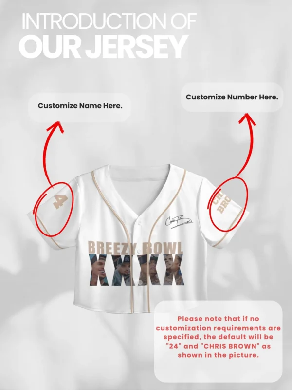 Alternative view of Custom Chris Brown CropTop Baseball Jersey, Breezy Bowl XX Music Tour 2025 CropTop Baseball Jersey