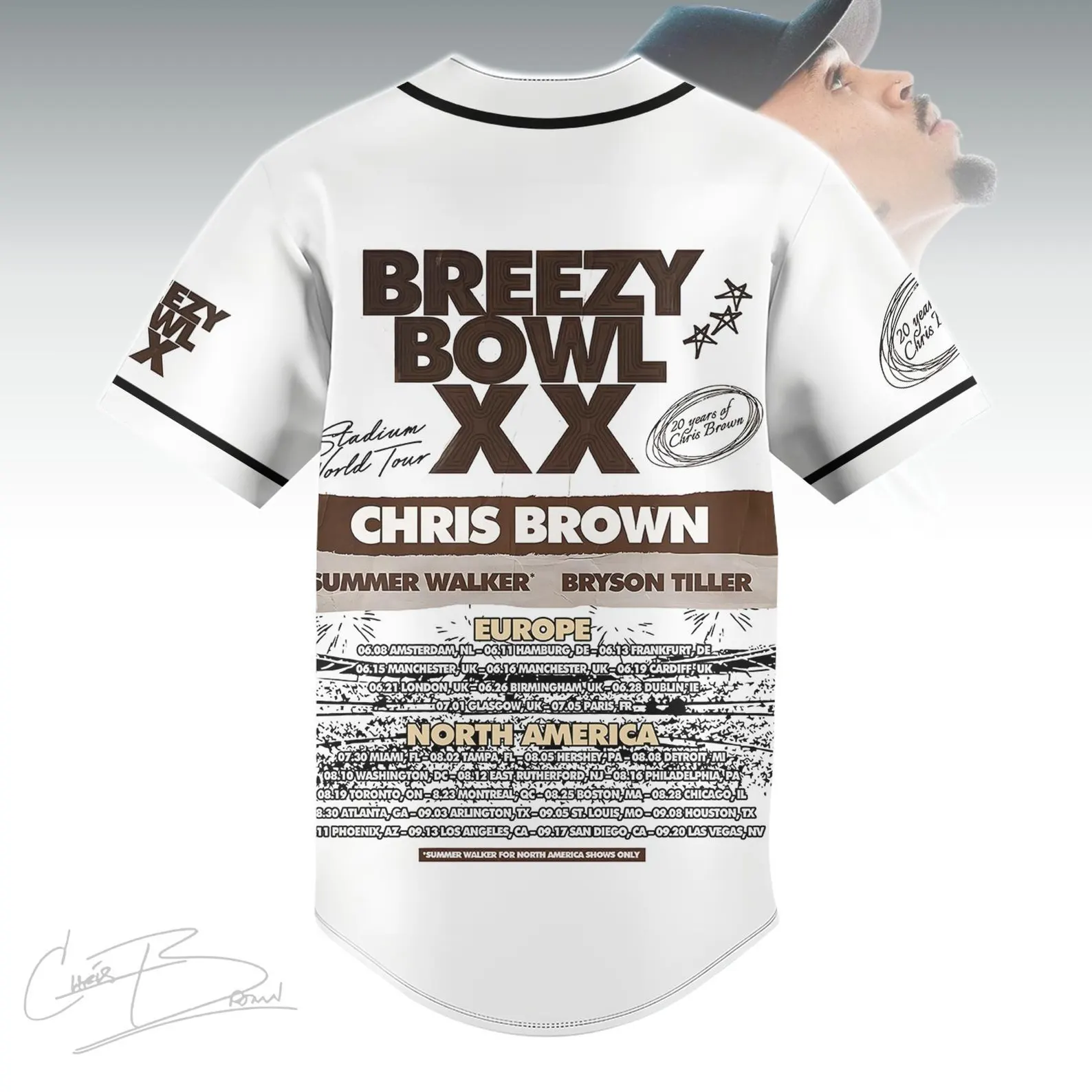 Chris Brown Tour Baseball Jersey, Breezy Bowl XX Tour 2025 Baseball Jersey - Image 3