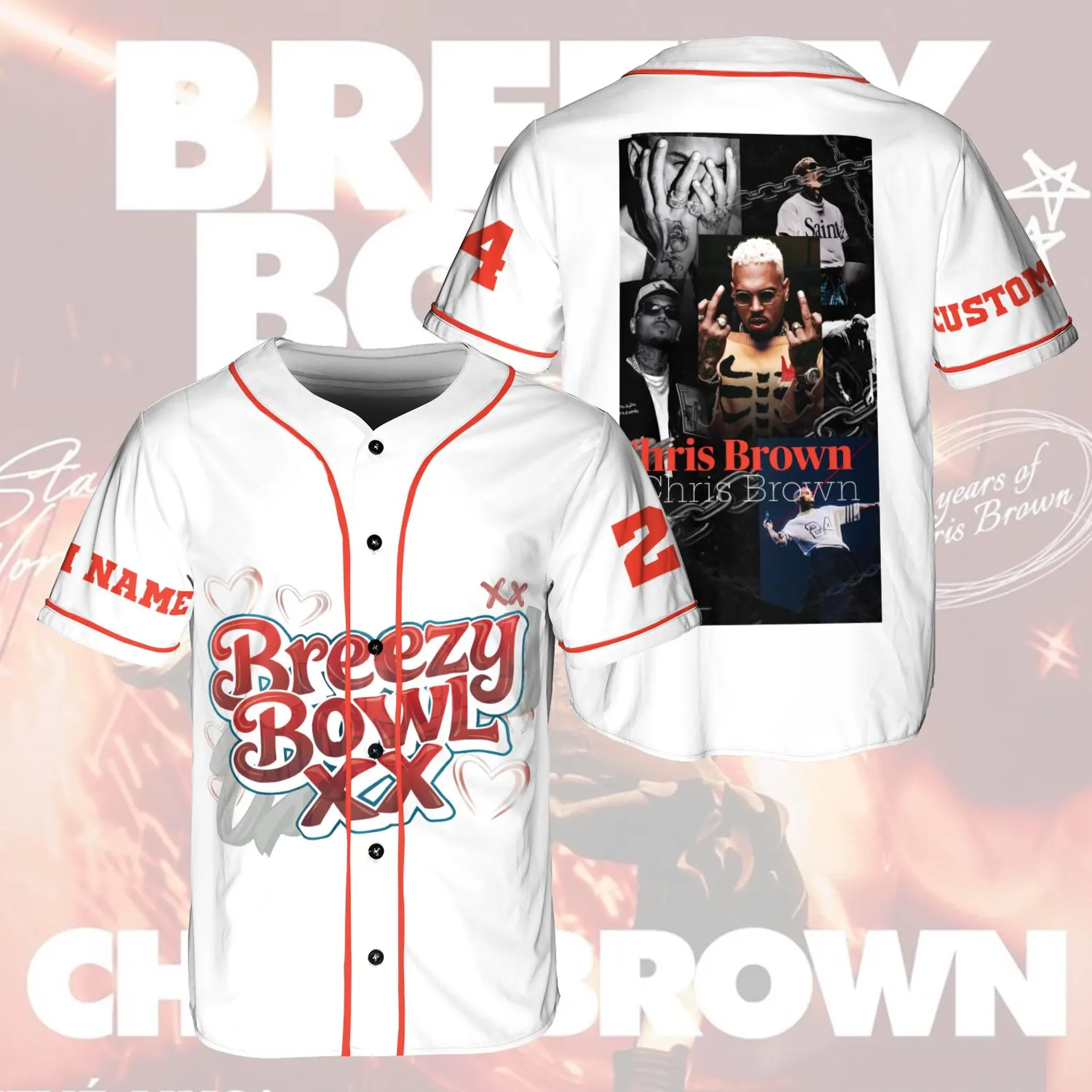 Custom Chris Brown Tour Baseball Jersey, Breezy Bowl XX Tour 2025 Baseball Jersey - Image 3