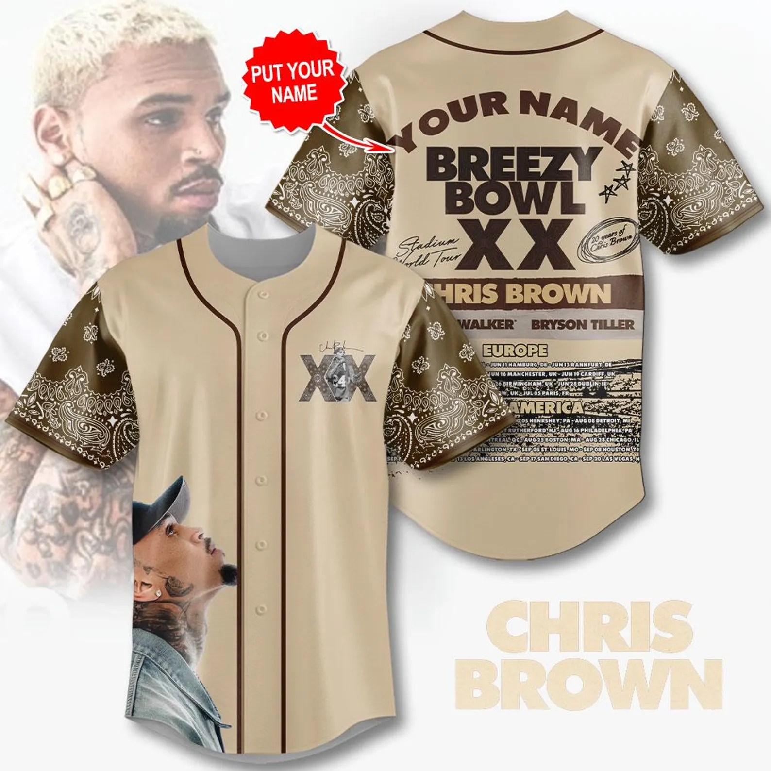 Personalized Chris Brown Tour Jersey, Chris Brown Breezy Bowl Baseball Jersey, Breezy Bowl XX 2025 Shirt - Image 2