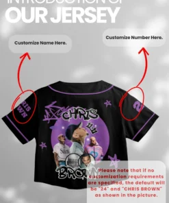 Alternative view of Personalized Chris Brown Breezy Bowl XX Tour 2025 Croptop Baseball Jersey, Breezy Bowl Croptop Baseball Jersey