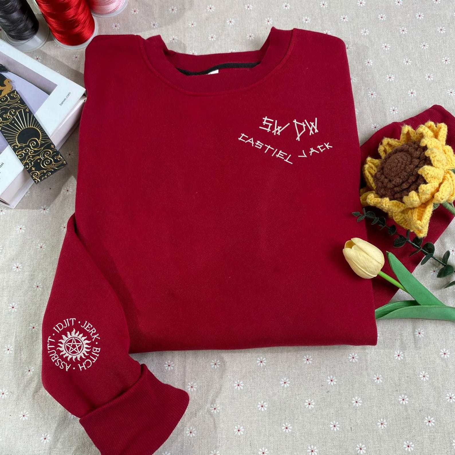 Supernatural Inspired Embroidered Sweatshirt – Castiel, Jack, SWDW Design, Anti-Possession Symbol, Fandom Gift, Unisex Crewneck