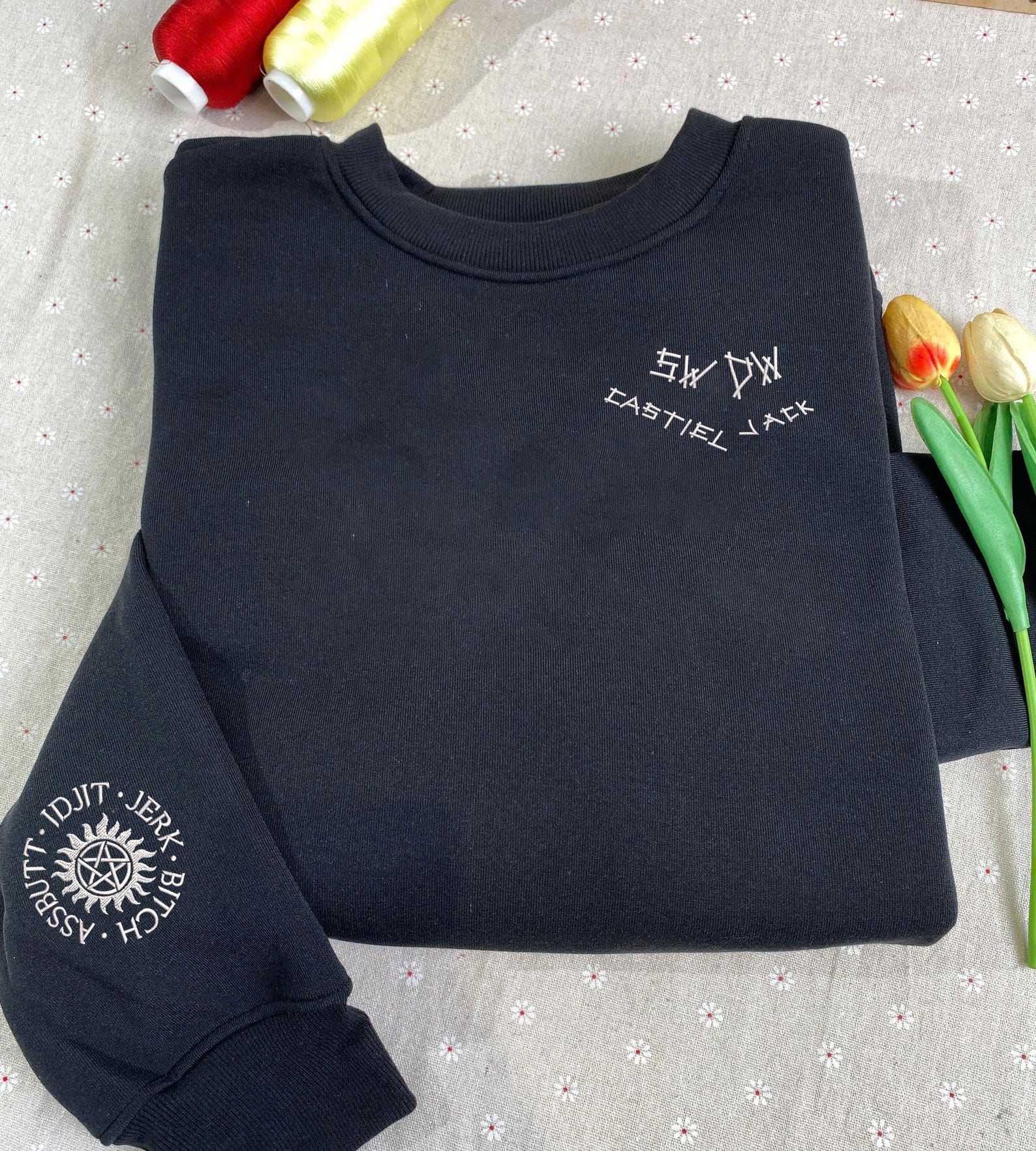 Supernatural Inspired Embroidered Sweatshirt – Castiel, Jack, SWDW Design, Anti-Possession Symbol, Fandom Gift, Unisex Crewneck - Image 2