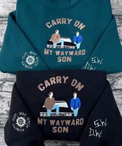 Supernatural Embroidered Sweatshirt – Carry On My Wayward Son, Winchester Brothers, Impala Design, Unisex Crewneck, Fandom Gift