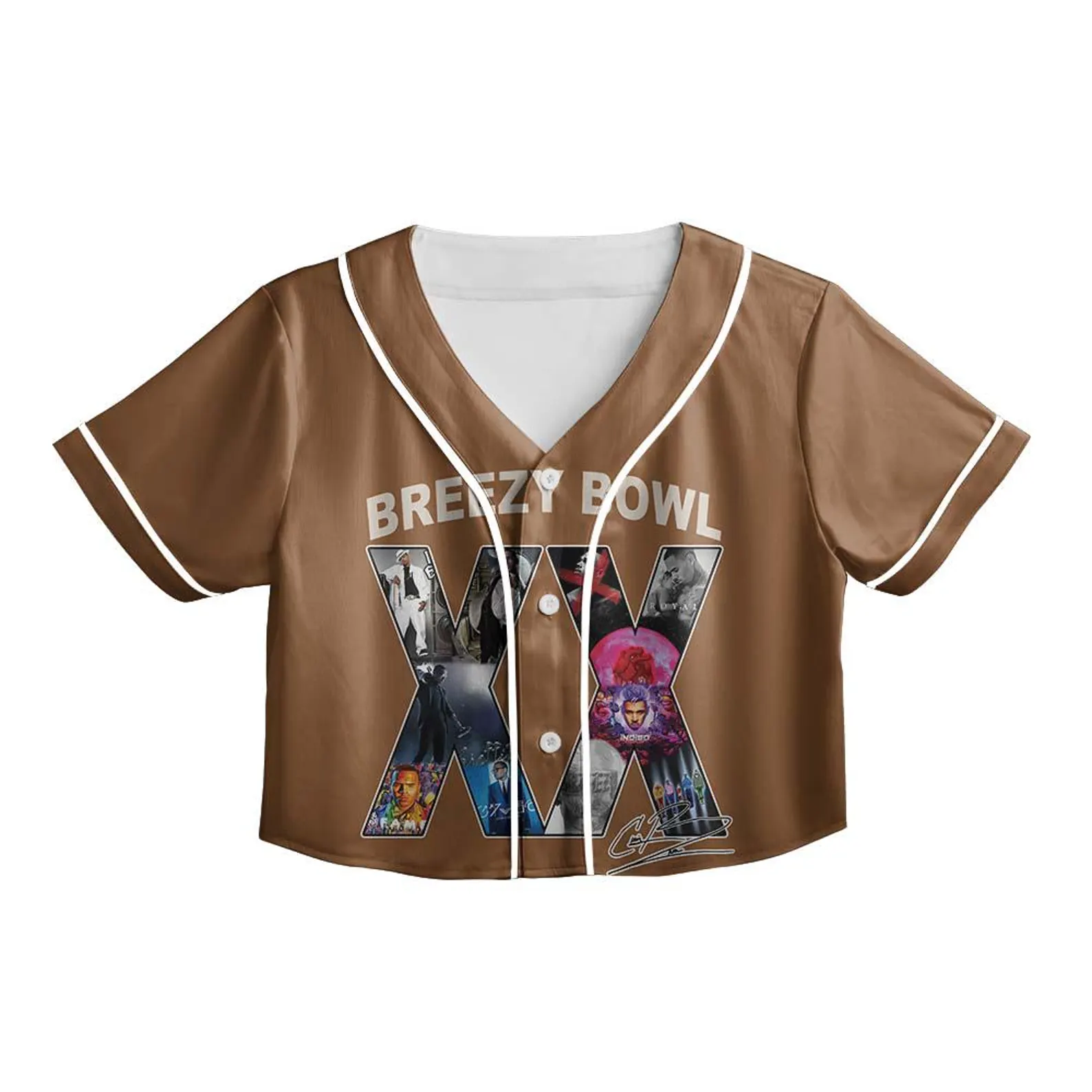 Chris Brown CropTop Baseball Jersey, Breezy Bowl XX Music Tour 2025 CropTop Baseball Jersey - Image 2
