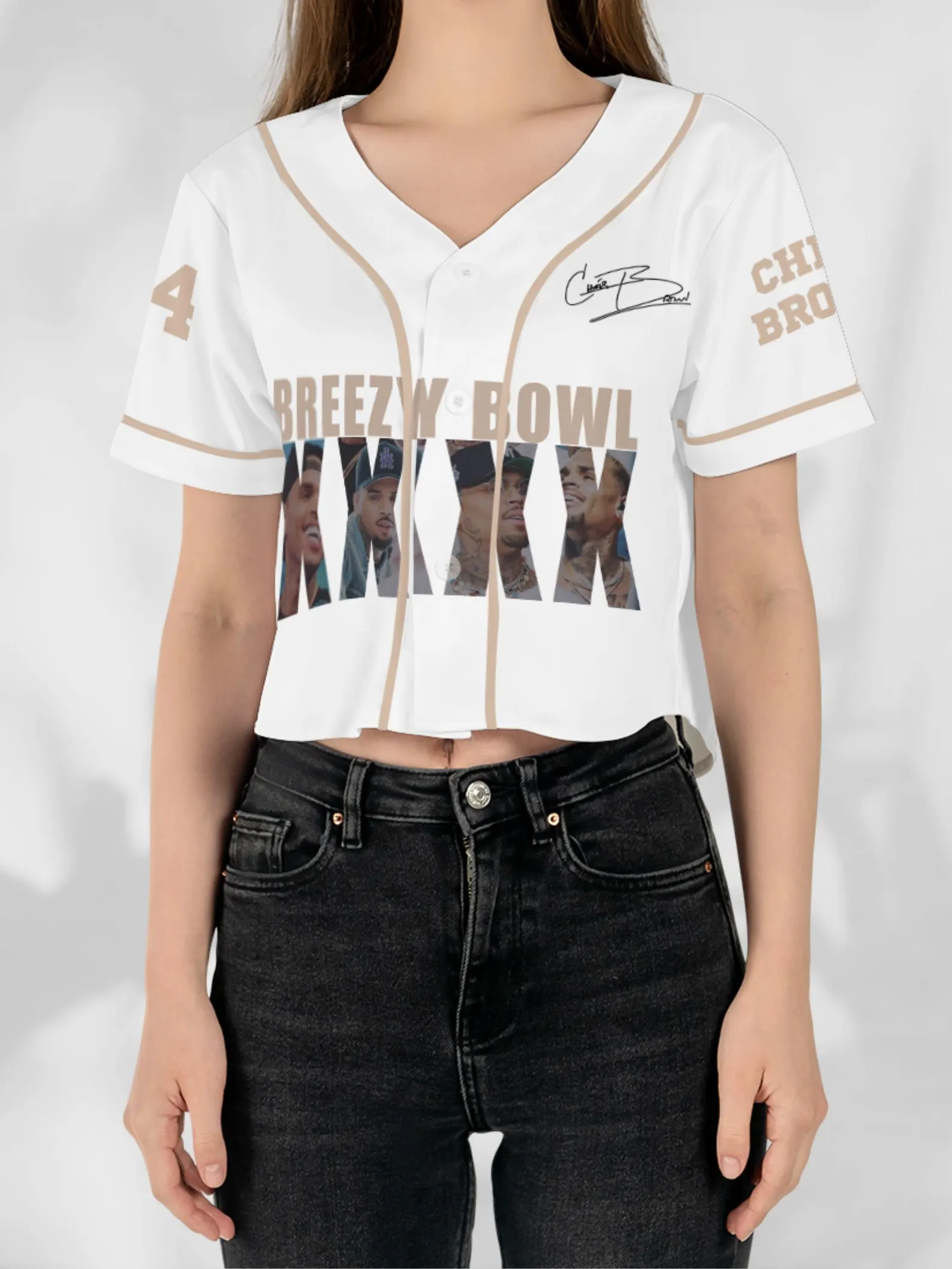 Custom Chris Brown CropTop Baseball Jersey, Breezy Bowl XX Music Tour 2025 CropTop Baseball Jersey - Image 5