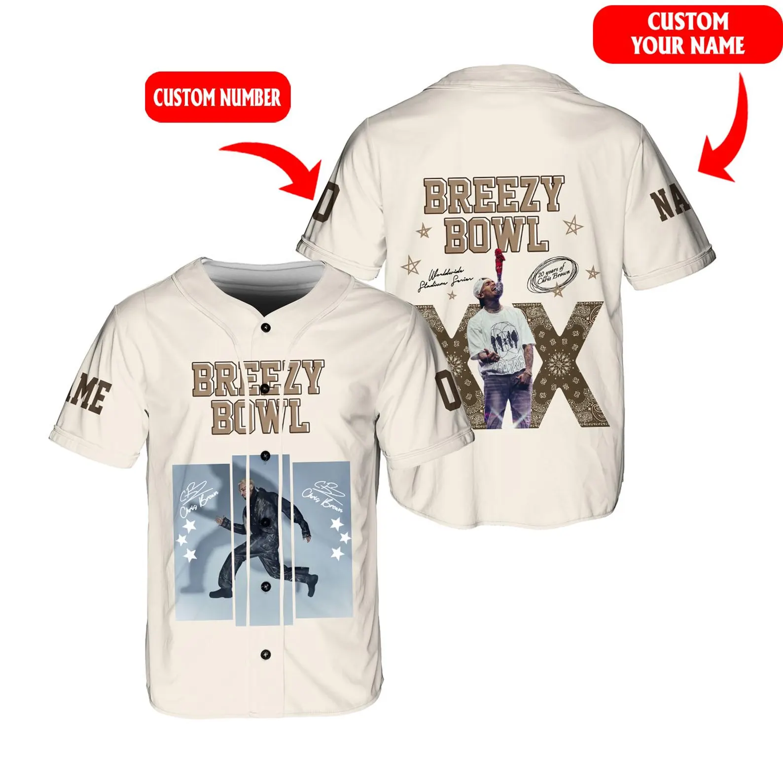 Custom Chris Brown Tour Baseball Jersey, Breezy Bowl XX Tour 2025 Baseball Jersey - Image 5