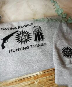 Supernatural Embroidered Sweatshirt, Saving People Hunting Things Jumper, Dean Sam Winchester Fan Gift, Anti Possession Sleeve Detail