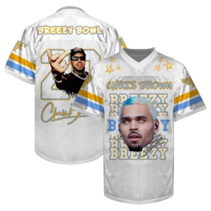 Custom Chris Brown Breezy Bowl Football Jersey, R&B Concert Merch Brown Breezy Bowl XX Tour 2025 Football Jersey