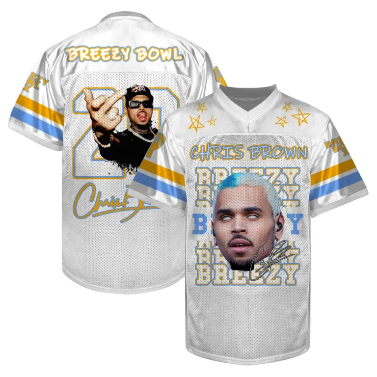 Custom Chris Brown Breezy Bowl Football Jersey, R&B Concert Merch Brown Breezy Bowl XX Tour 2025 Football Jersey