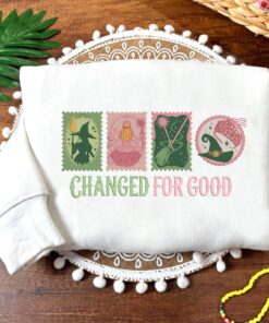 Wicked Changed For Good Embroidered Sweatshirt, Wizard Defying Gravity, Pink And Green Musical, Elphaba and Glinda Halloween