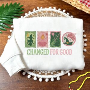 Wicked Changed For Good Embroidered Sweatshirt, Wizard Defying Gravity, Pink And Green Musical, Elphaba and Glinda Halloween