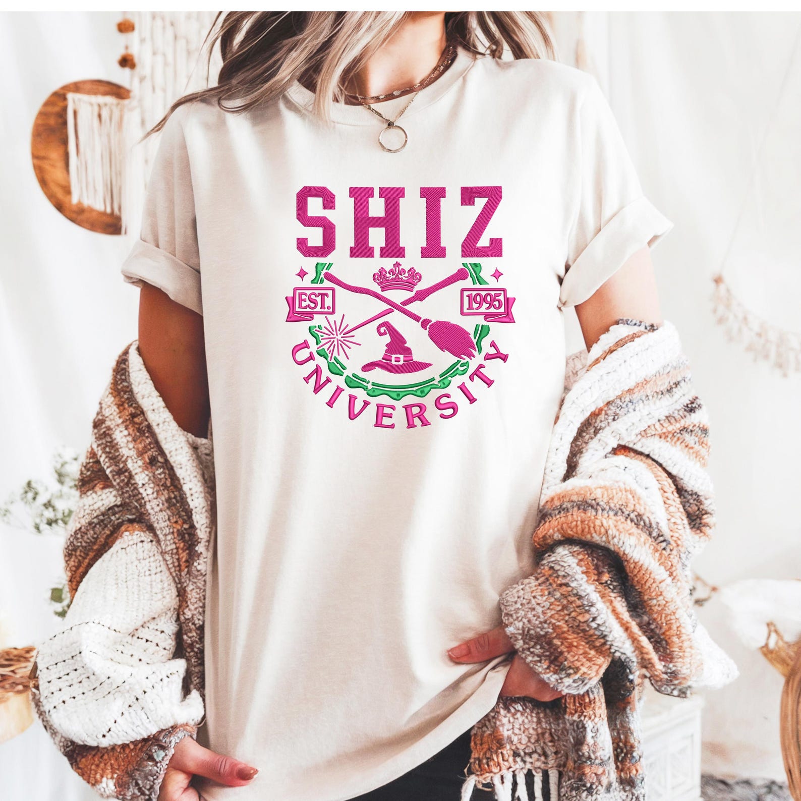 Embroidered Shiz Est 1995 Embroidered Sweatshirt, Wickeds Movie Shirt, Wizard Shiz University Tee, Defying Gravitiy, Changed For Good Shirt