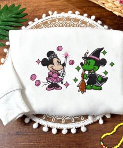 Alternative view of Mickey Minnie Wicked Embroidered Sweatshirt, Pink Witch Green Witch, Changed For Good Wicked, Cartoon Matching Halloween Movie