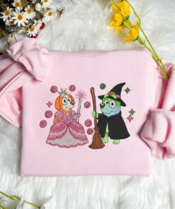 Cartoon Bluey Wicked Embroidered Sweatshirt, Pink Witch Green Witch, Changed For Good Wicked, Bluey Matching Halloween Movie