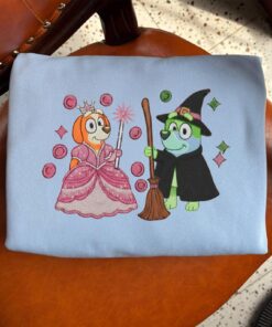 Alternative view of Cartoon Bluey Wicked Embroidered Sweatshirt, Pink Witch Green Witch, Changed For Good Wicked, Bluey Matching Halloween Movie