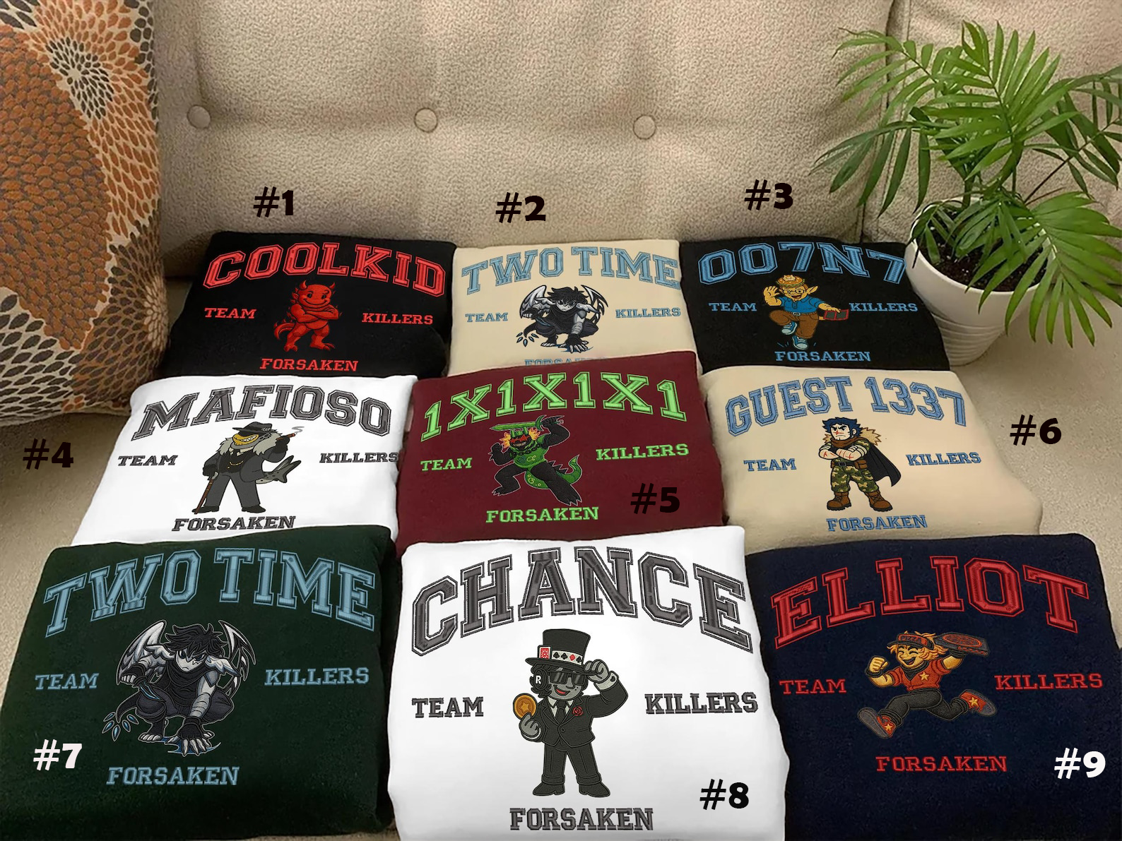 Forsaken Characters Embroidered Sweatshirt, Video Game Lover, Team Coolkidd Shirt, Slasher, John Doe Gamer Gift Gamer