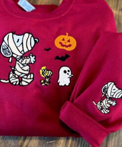 Spooky Cartoon Dog Embroidery Sweatshirt: Halloween Snoopy Shirt