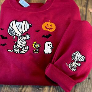 Spooky Cartoon Dog Embroidery Sweatshirt: Halloween Snoopy Shirt