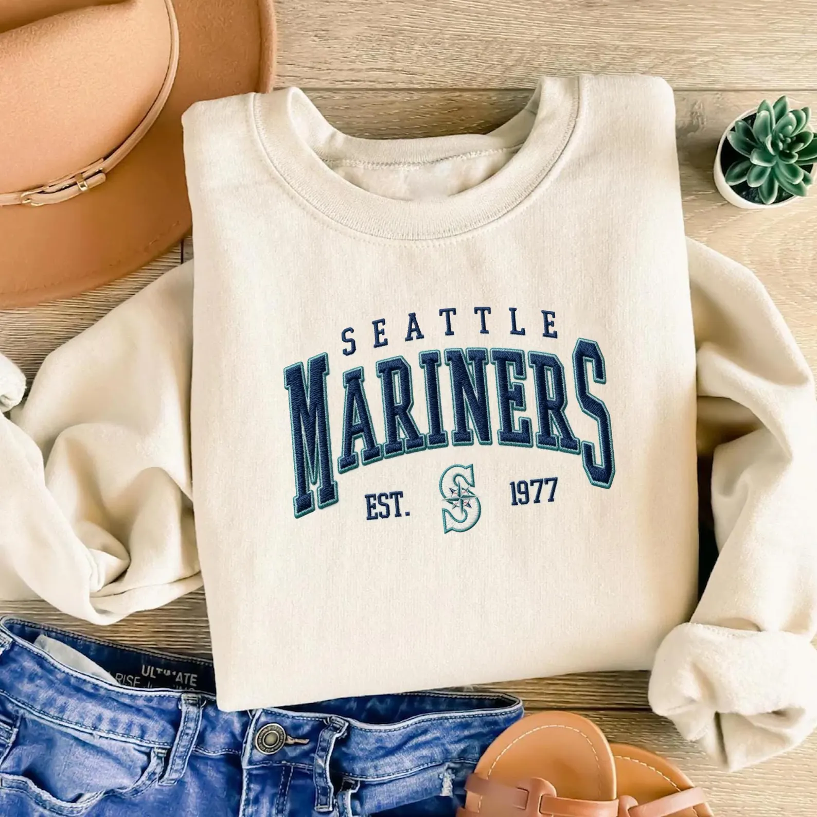 Embroidered Mariners Baseball Sweatshirt, Unisex Crewneck Pullover Sweatshirt