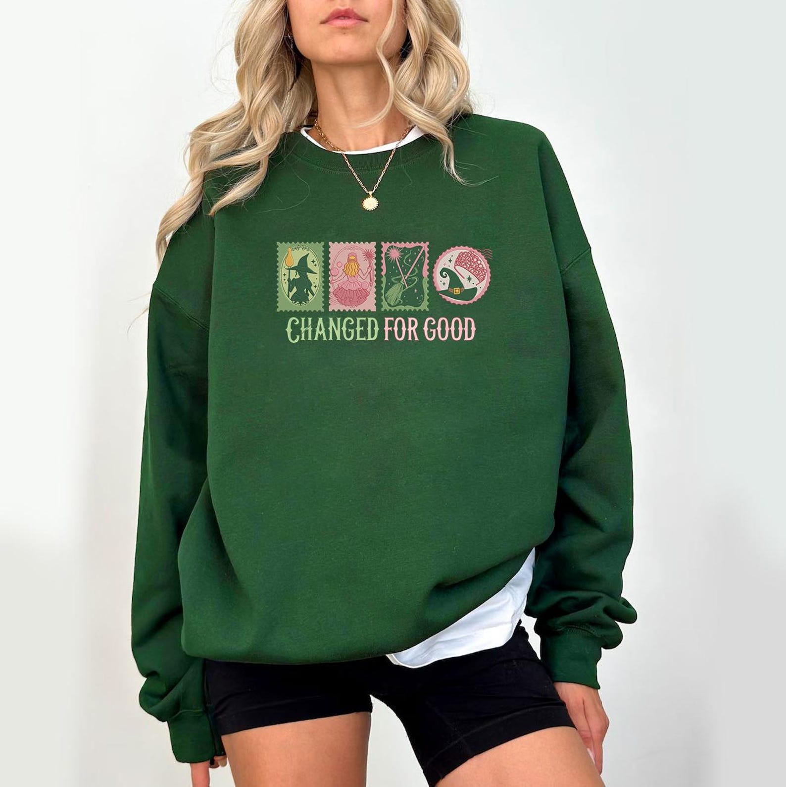Wicked Changed For Good Embroidered Sweatshirt, Wizard Defying Gravity, Pink And Green Musical, Elphaba and Glinda Halloween - Image 4