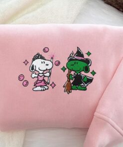 Snoopy Wicked Embroidered Sweatshirt, Wicked For Good Embroidered Shirt, Pink Witch Green Witch, Bestie Gifts, Changed For Good Wicked Shirt