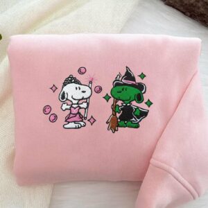 Snoopy Wicked Embroidered Sweatshirt, Wicked For Good Embroidered Shirt, Pink Witch Green Witch, Bestie Gifts, Changed For Good Wicked Shirt