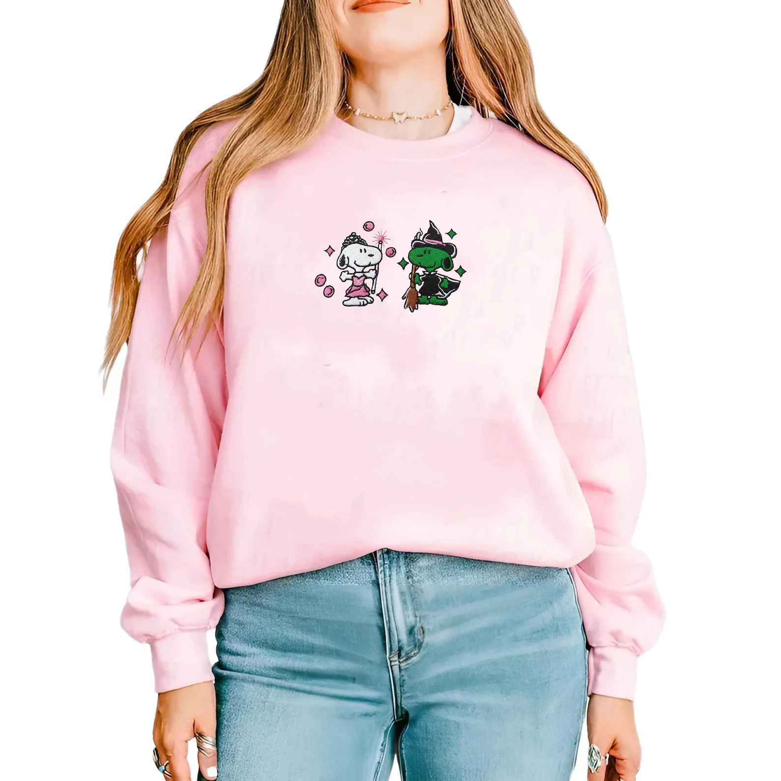 Snoopy Wicked Embroidered Sweatshirt, Wicked For Good Embroidered Shirt, Pink Witch Green Witch, Bestie Gifts, Changed For Good Wicked Shirt - Image 2