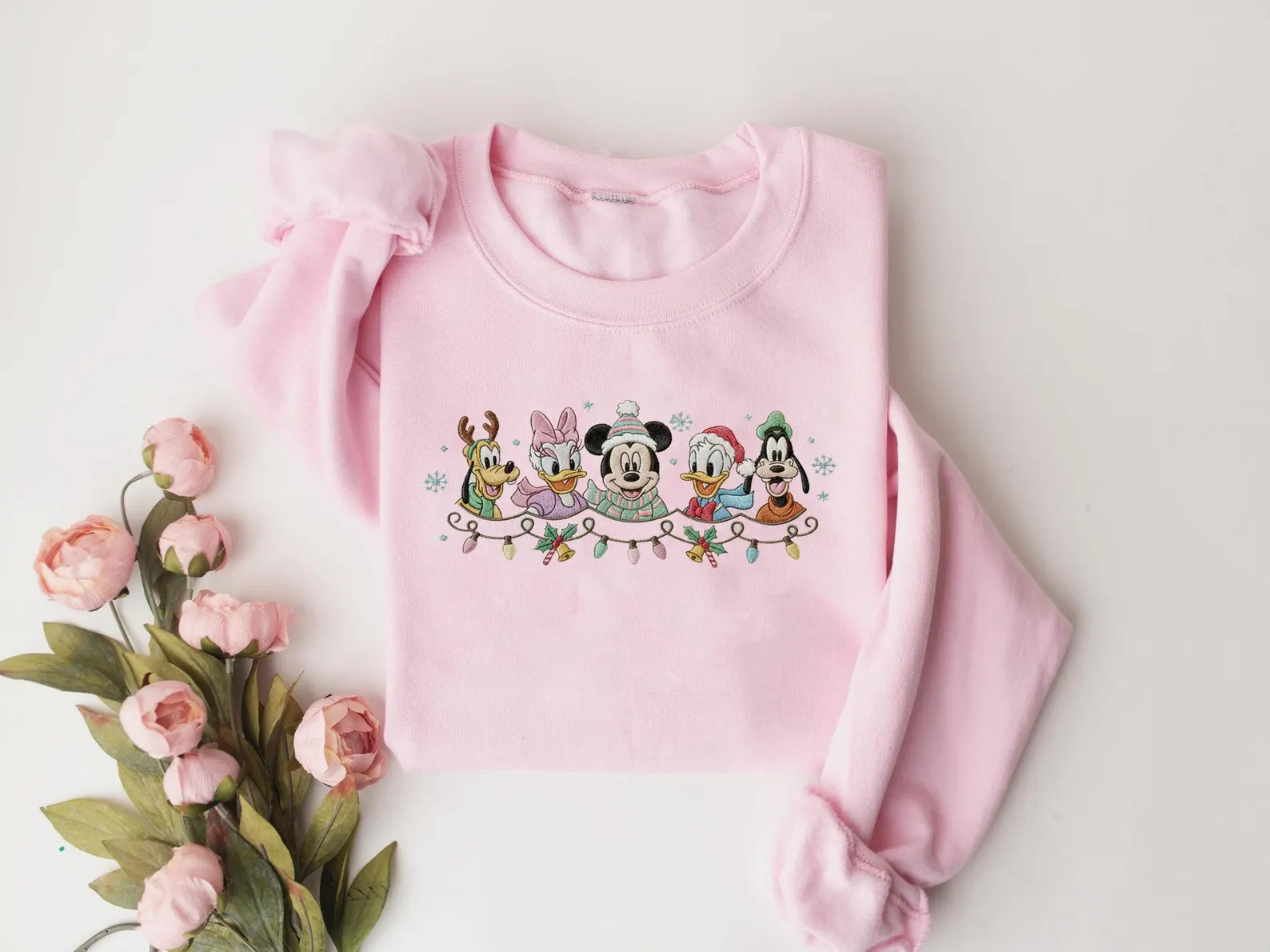 Embroidered Mickey And Friends Christmas Sweatshirt, Mickey Minnie Donald Goofy Pluto Xmas Sweatshirt - Image 4