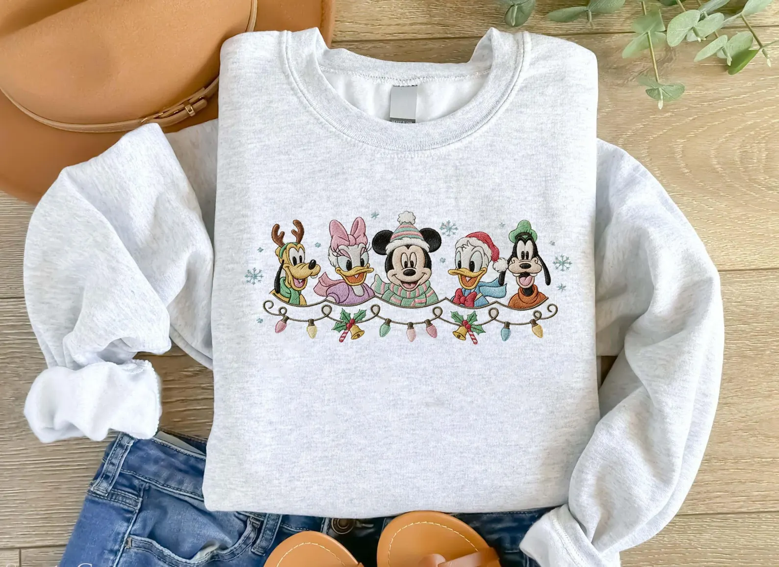 Embroidered Mickey And Friends Christmas Sweatshirt, Mickey Minnie Donald Goofy Pluto Xmas Sweatshirt - Image 2