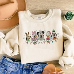 Embroidered Mickey And Friends Christmas Sweatshirt, Mickey Minnie Donald Goofy Pluto Xmas Sweatshirt