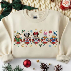 Embroidered Mickey & Friends Very Merry Time Cruises Christmas 2025 Sweatshirt, Disney Cruise Line Xmas Light Sweatshirt