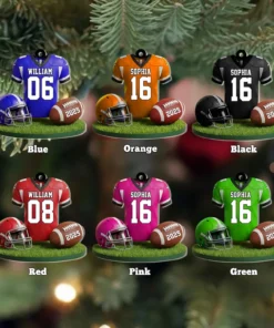 Personalized American Football Christmas Ornament, Custom Football Player Uniform Ornament, Football Helmet And Ball, Football Lovers Gift