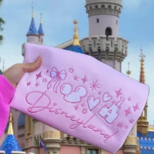 Disneyland Embroidered Crewneck Sweatshirt, Disneyland Bow Sweater, Pink Disneyland Sweatshirt, Cute Disneyland Sweatshirt