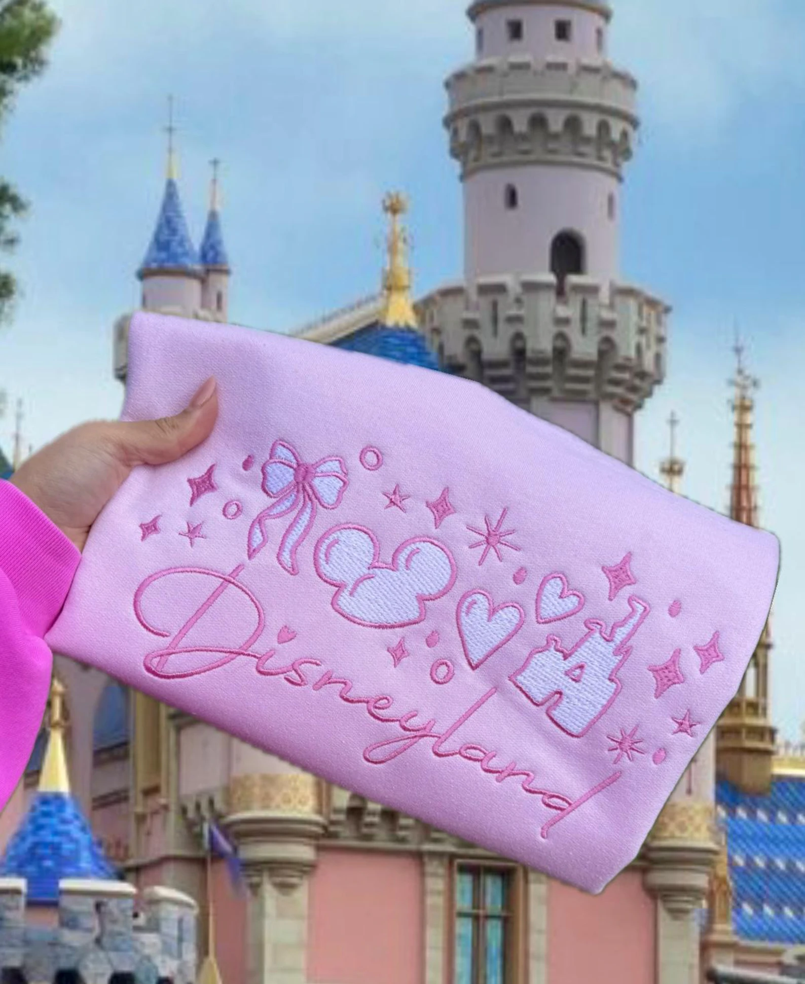 Disneyland Embroidered Crewneck Sweatshirt, Disneyland Bow Sweater, Pink Disneyland Sweatshirt, Cute Disneyland Sweatshirt