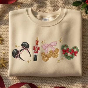Embroidered Disney Coquette Bow Christmas Sweatshirt, Disney Magic Castle Christmas Sweater, Family Matching Disney Outfits